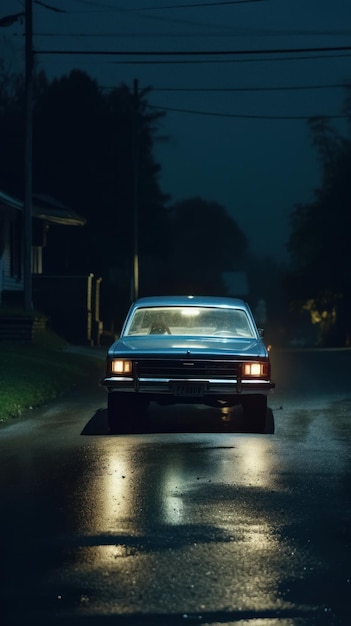 Uma fotografia realista de um carro clássico dos anos 70 na IA generativa da estrada