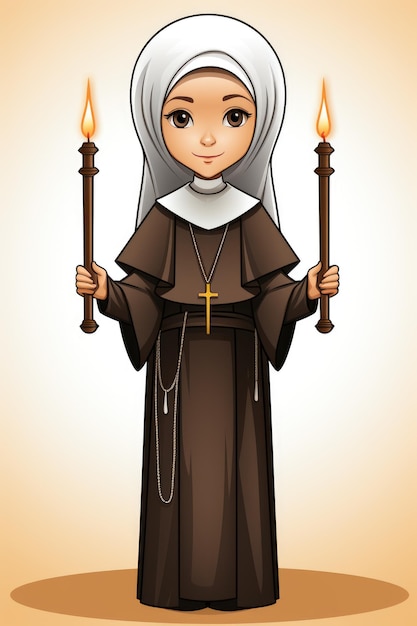 Foto uma freira de desenho animado segurando uma vela acesa imagem digital