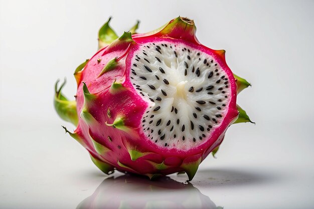 Uma fruta de dragão inteira isolada em fundo branco em toda a profundidade de campo