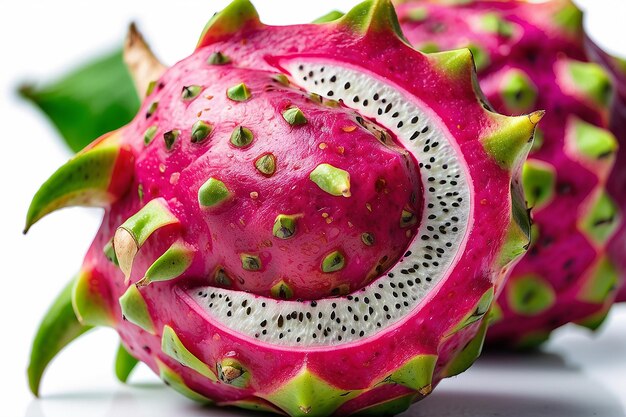 Uma fruta de dragão inteira isolada em fundo branco em toda a profundidade de campo