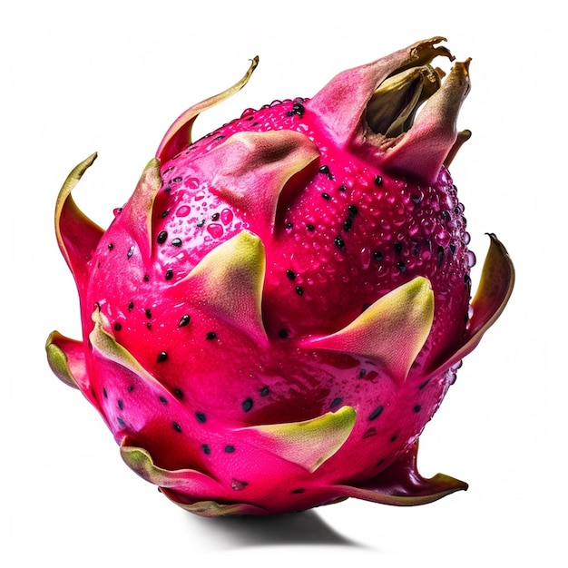 Uma fruta do dragão rosa com um fundo branco.