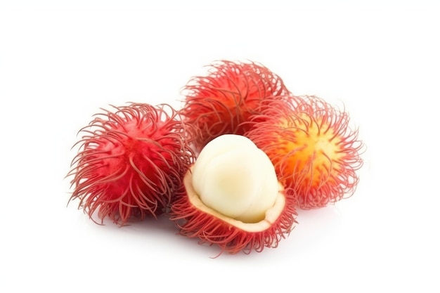 Uma fruta rambutan com fundo branco