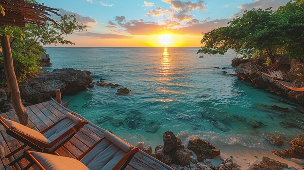 Foto uma fuga pacífica para um resort de praia isolado