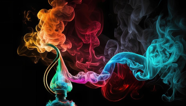 Uma fumaça colorida é mostrada contra um fundo preto.