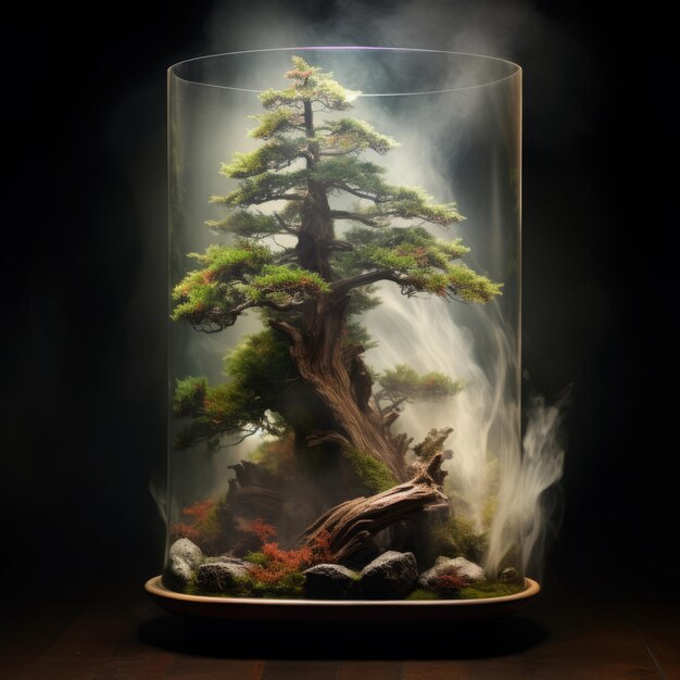 Uma fusão cativante Kim Keever's Expressive Motion Bonsai fotorrealista Uma Sequoia Encantadora G