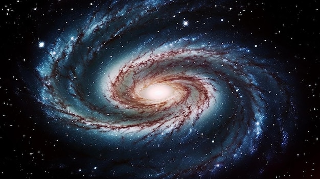 Uma galáxia cheia de cores vibrantes e poeira cósmica iluminando a escuridão do espaço