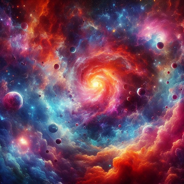 uma galáxia colorida com o universo ao fundo