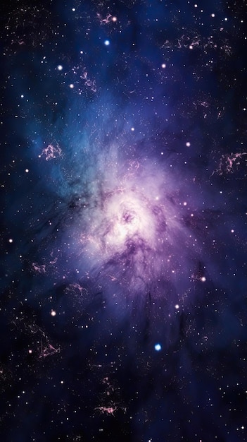 Uma galáxia com cores roxas e azuis