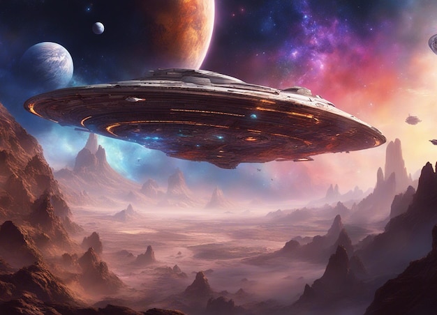 Uma galáxia futurista sci-fi cena espacial arte de ilustração
