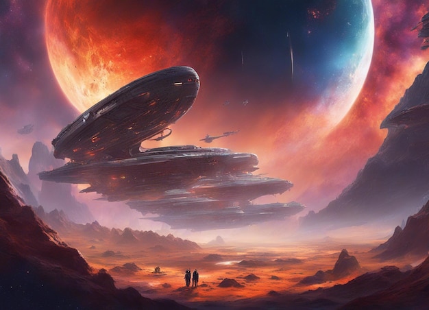 Uma galáxia futurista sci-fi cena espacial arte de ilustração