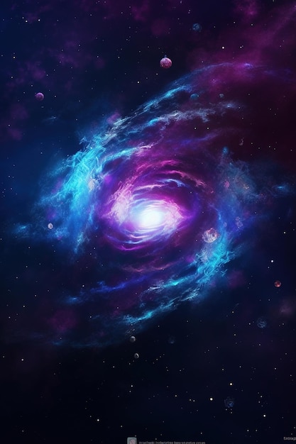 Uma galáxia no espaço com um fundo azul e roxo