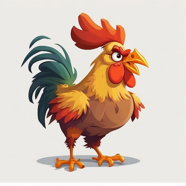 Uma galinha de desenho animado com cauda amarela e cauda amarela