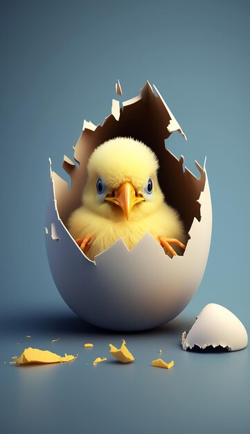 Uma galinha em uma casca de ovo