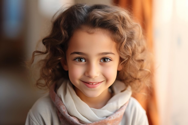 uma garota árabe sorri para a câmera