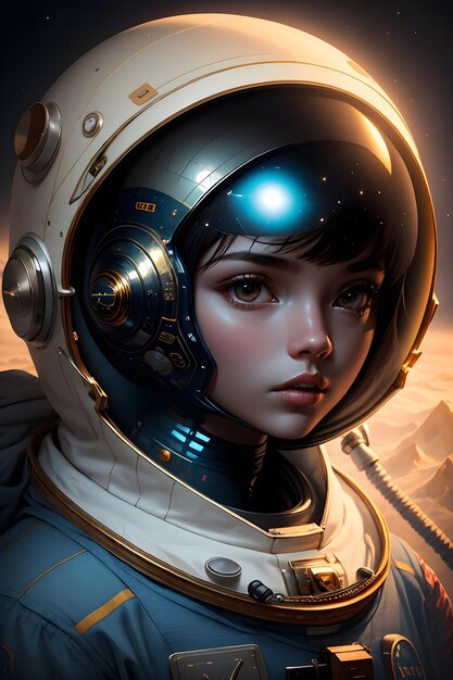 Uma garota astronauta em fato espacial no espaço exterior fundo ilustração de papel de parede de ficção científica