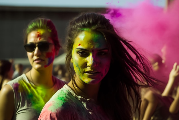 Uma garota com as cores do holi