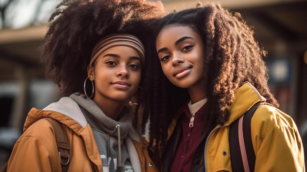 Uma garota com dreadlocks está em frente a uma placa que diz "