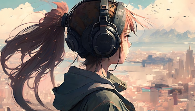 Uma garota com fones de ouvido