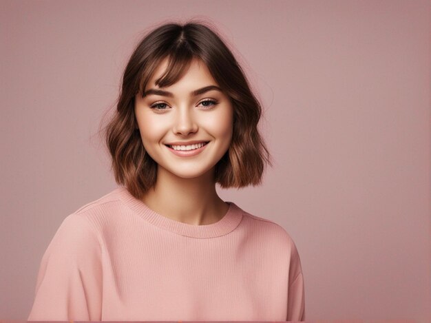 Uma garota com um cabelo bonito usando roupas de alta qualidade de moda fotografia de moda