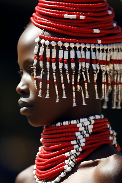 Foto uma garota com um colar vermelho que diz indiano no lado