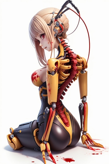 Uma garota com um robô nas costas