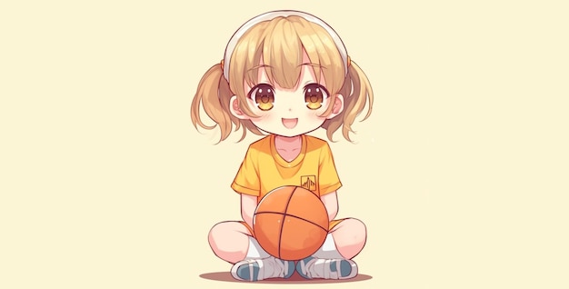 Uma garota com uma bola de basquete em sua camisa