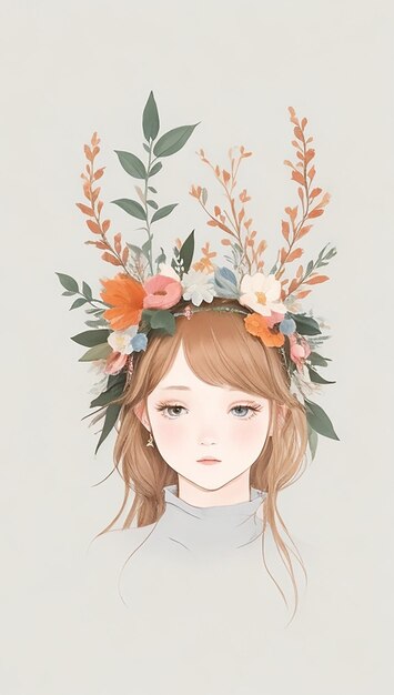 Uma garota com uma coroa floral