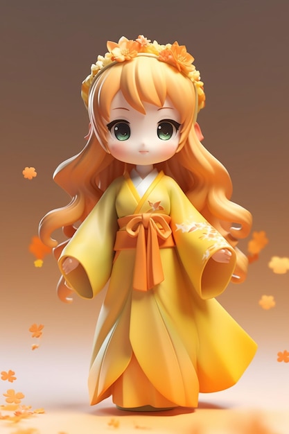 uma garota de amarelo com flores laranja