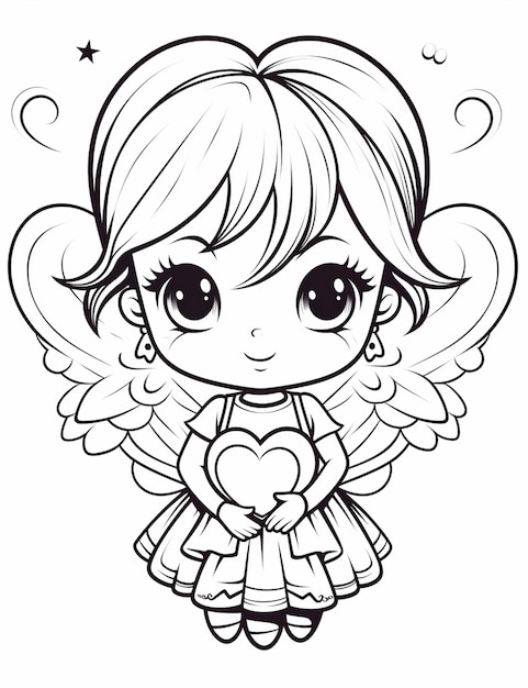 Foto uma garota de desenho animado com asas de anjo segurando uma ia geradora de coração