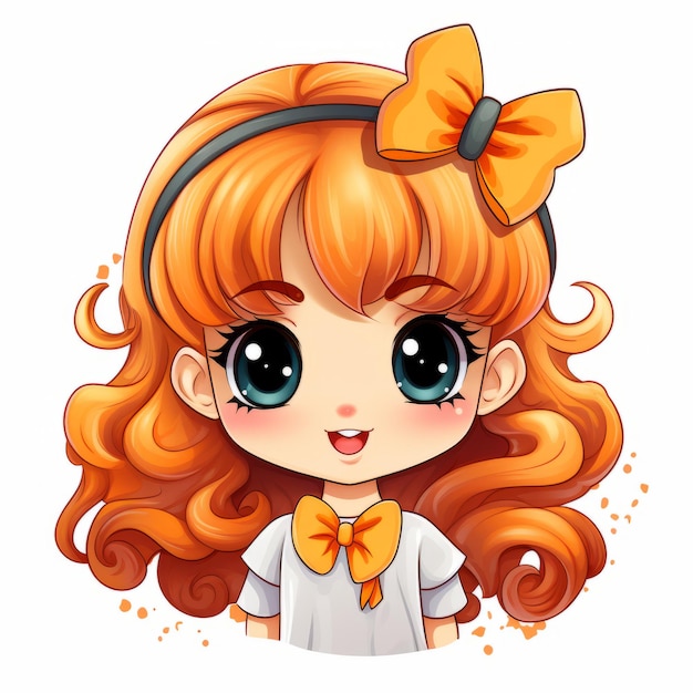 uma garota de desenho animado com cabelo laranja e um arco na cabeça