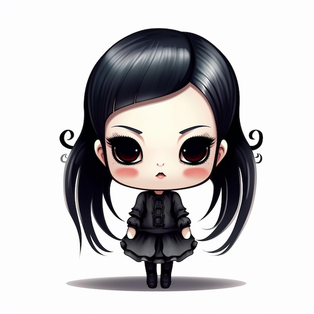 uma garota de desenho animado com cabelo preto e um vestido preto gera IA