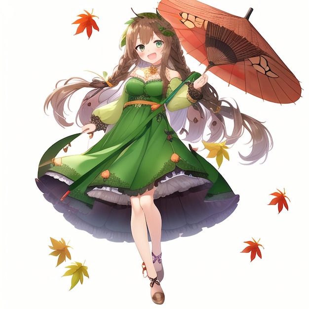Uma garota de desenho animado com um guarda-chuva e as palavras "cair" na parte inferior.
