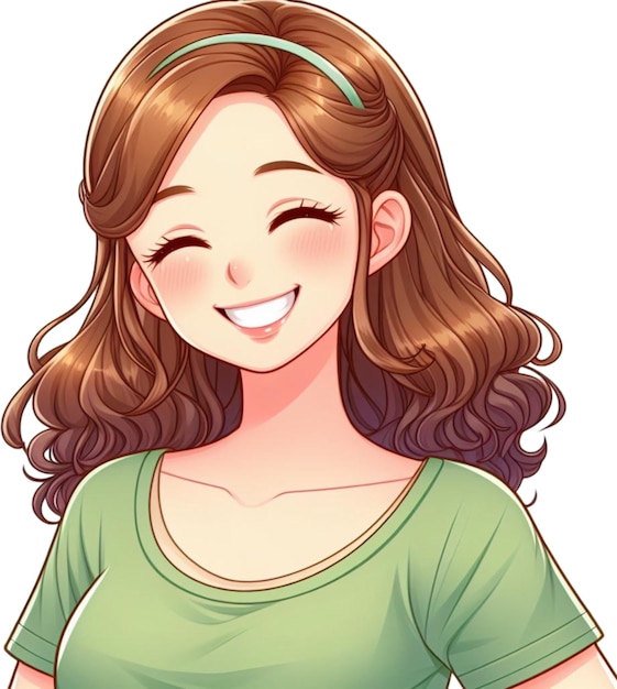 Foto uma garota de desenho animado com uma camisa verde que diz que está sorrindo