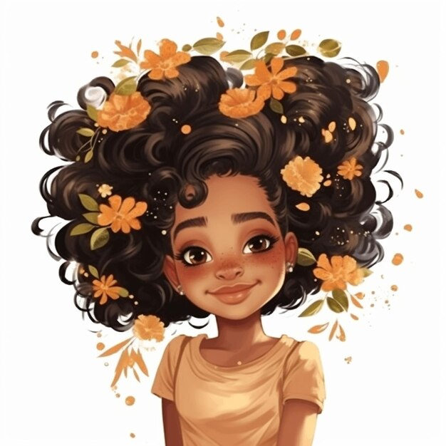 Uma garota de desenho animado com uma coroa de flores na cabeça generativa ai