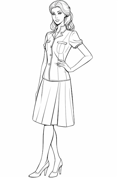 Uma garota de desenho animado em um vestido e jaqueta está de pé generativa ai
