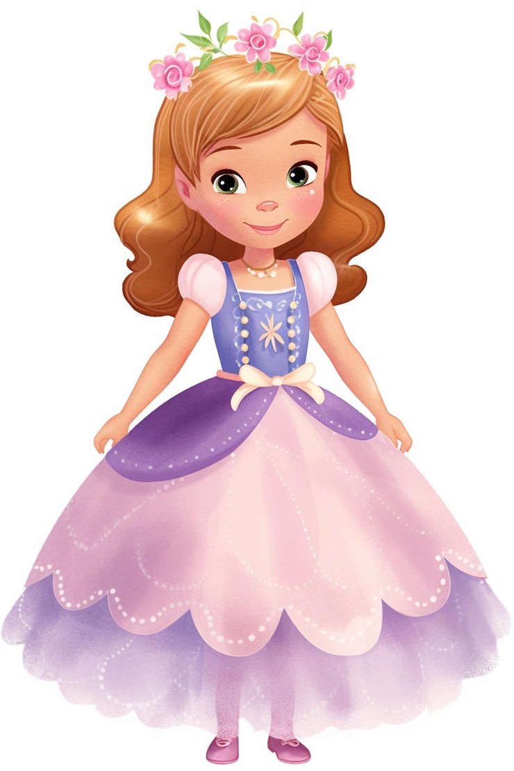 Foto uma garota de desenho animado vestida com um vestido roxo e uma ai generativa tiável