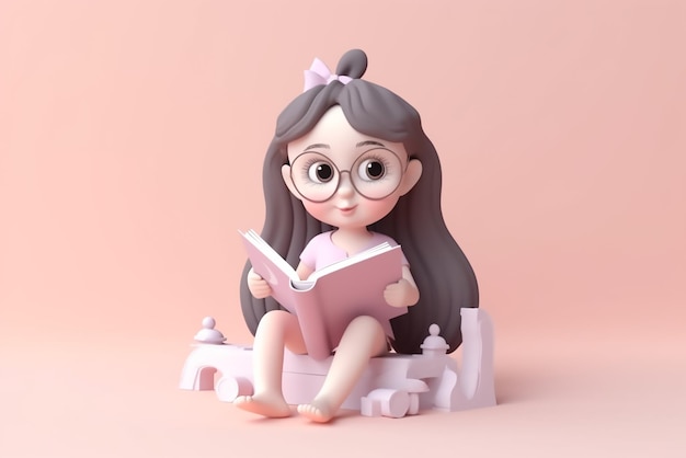 Uma garota de óculos lendo um livro