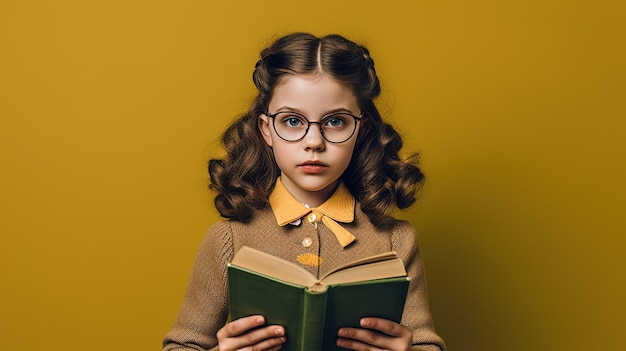 Uma garota de óculos lendo um livro