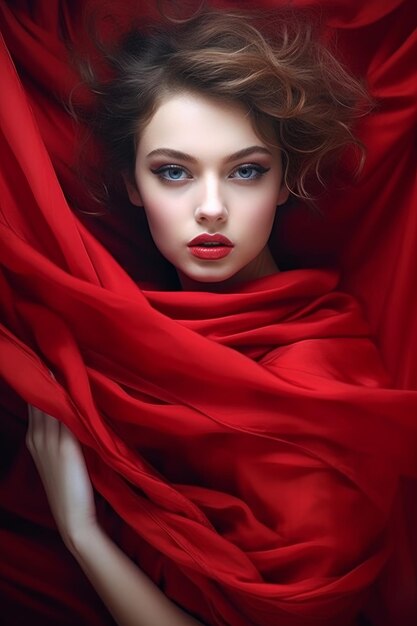 uma garota de vestido vermelho