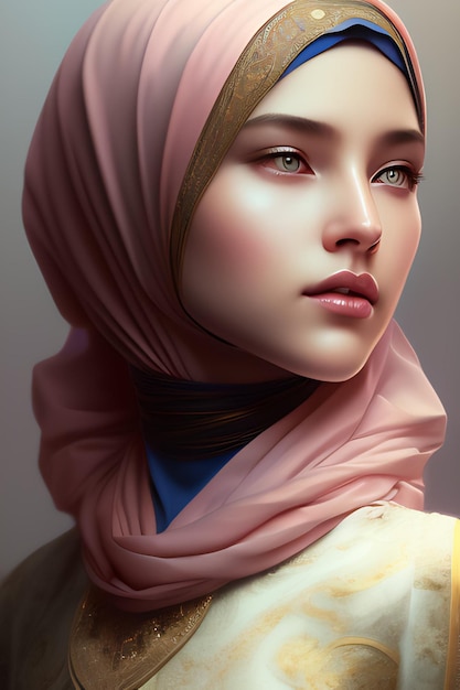 Uma garota em um hijab rosa