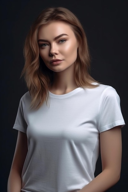 Uma garota em uma camiseta branca com a palavra beleza nela