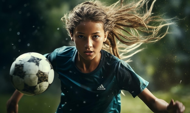Foto uma garota loira a jogar bola.