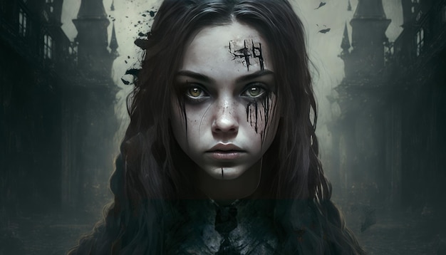 Uma garota no escuro garota gótica horror imagem escura generativa AI