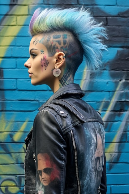 Uma garota punk rock com estilo rebelde usando jeans rasgados