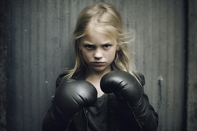 uma garota usando luvas de boxe