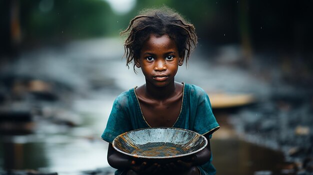 uma garota vende arroz em um rio