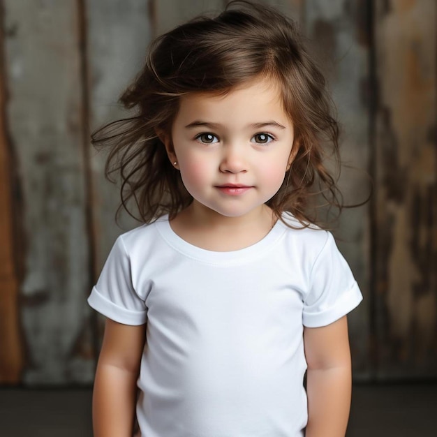 Uma garotinha com uma camisa branca que diz "eu te amo".