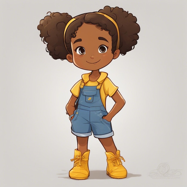 Foto uma garotinha negra com ilustração de pano amarelo e azul