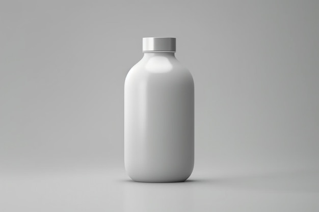 Uma garrafa branca com uma tampa prateada no topo