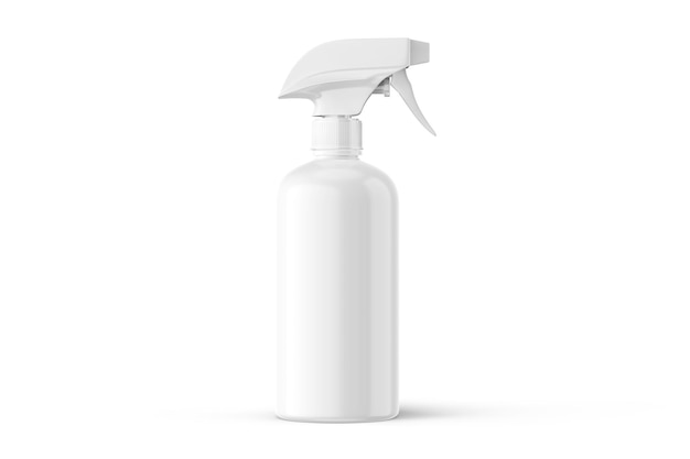 Uma garrafa branca de spray com um frasco de spray em um fundo branco